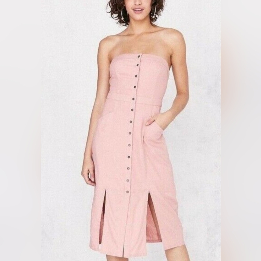 Pink BDG Urban Outfitters Blend LinenStrapless Midi Dress